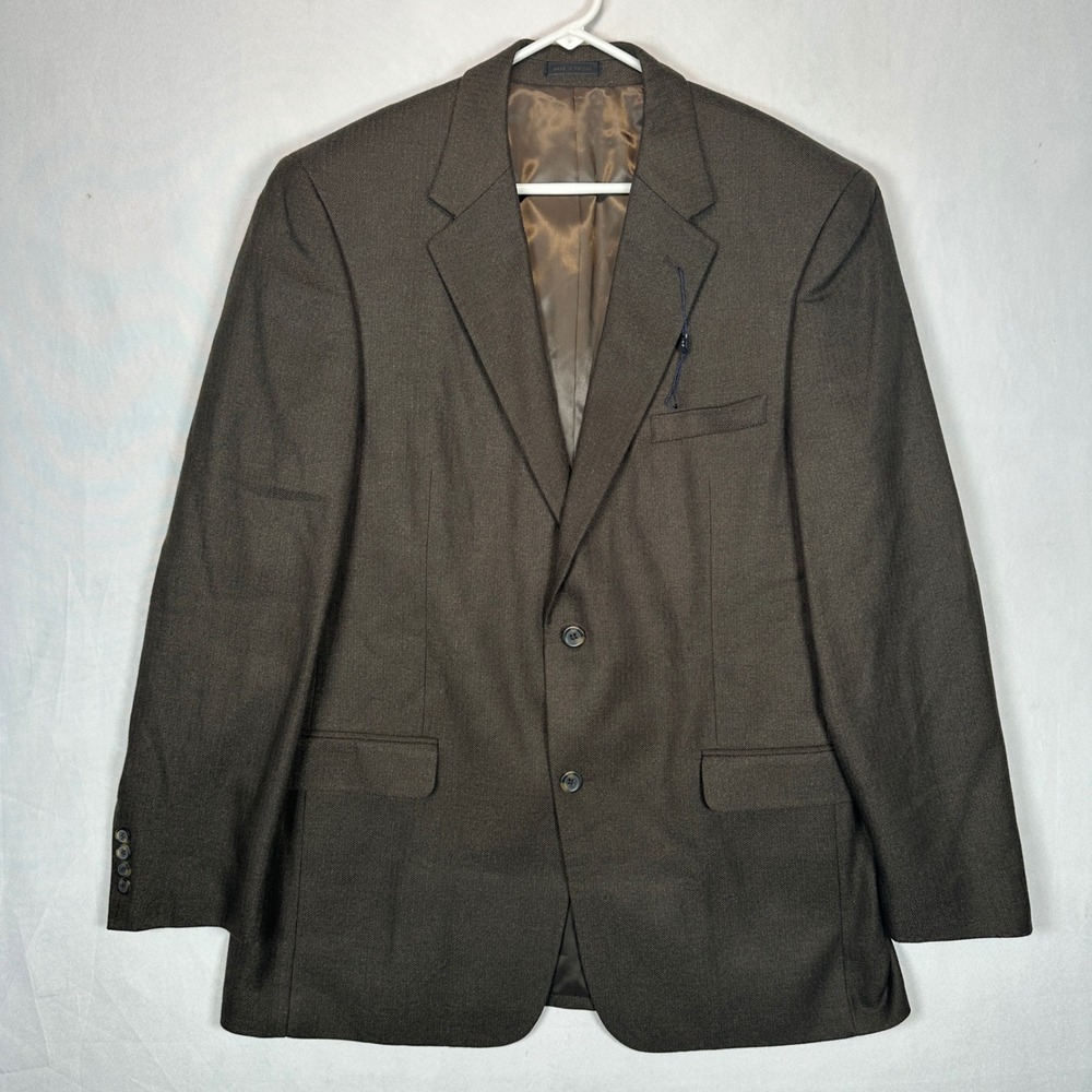 Alan Flusser Mens 44L Sport Coat Brown Herringbone Blazer 2-Button NEW $175 - Picture 2 of 12